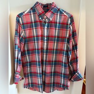 J. Crew Factory Slim Fit Summer Plaid Shirt Size Small Pink